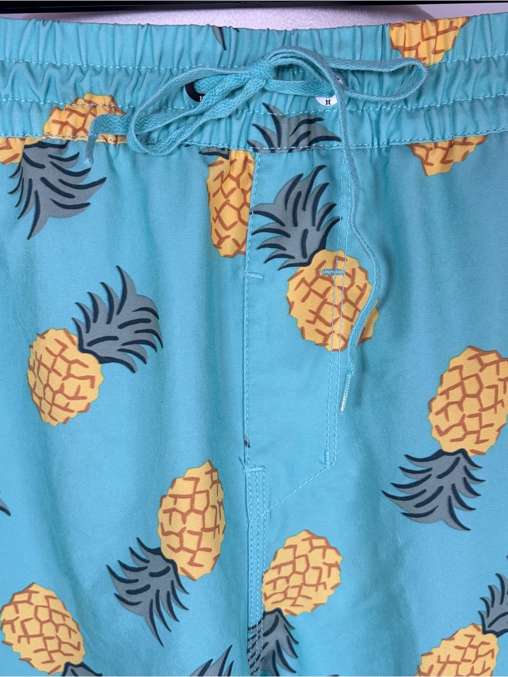 Hurley Men's Pineapple Print Unlined Swim Trunks Aqua with Yellow Size Med Beach - Picture 2 of 7